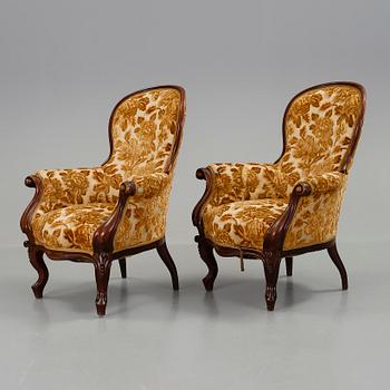 FÅTÖLJER, ett par, nyrokoko, 1800-talets slut.