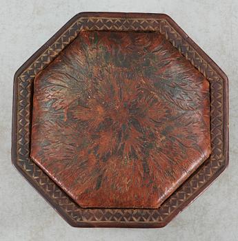 An Art Noveau sculptured pine stool probably by Knut Fjaestad, Sweden early 1900's.