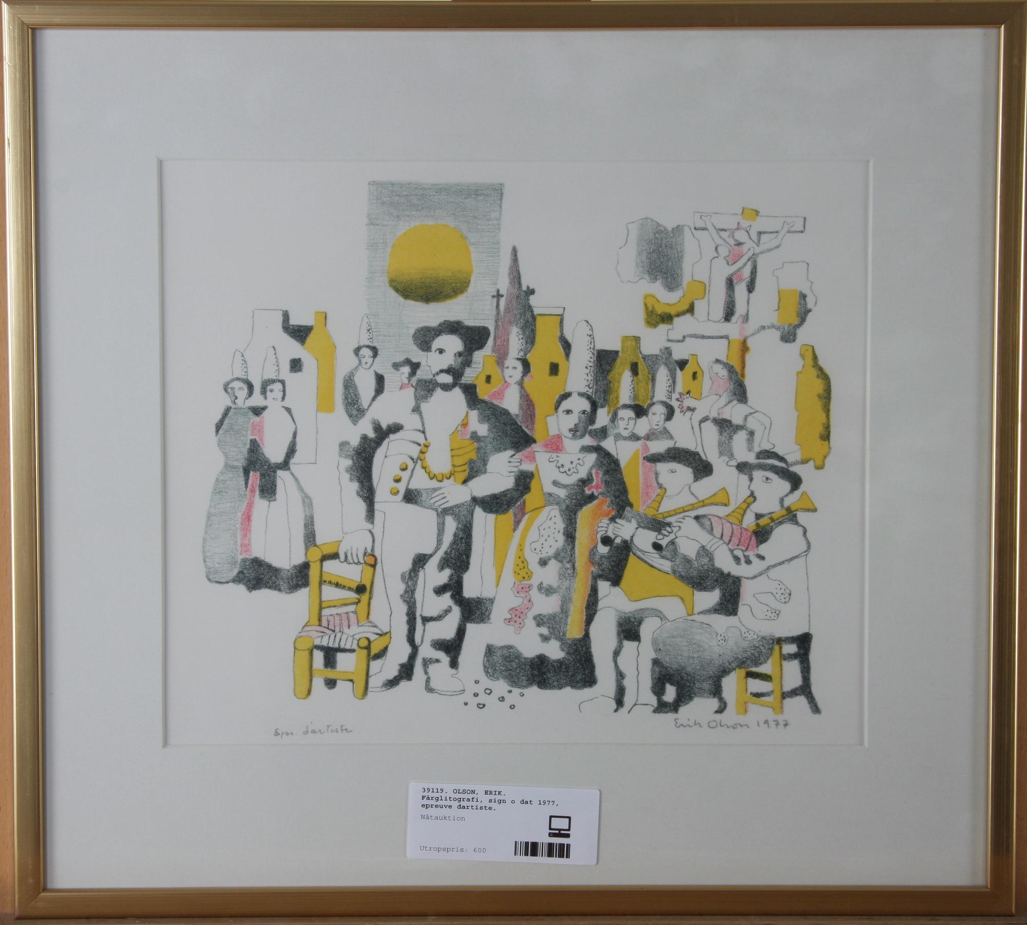 OLSON, ERIK. Färglitografi, sign o dat 1977, epreuve d'artiste.