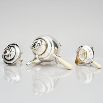 Georg Jensen, a three pieces coffee service in sterling silver, "Magnolia/Blossom", Copenhagen 1933-44.