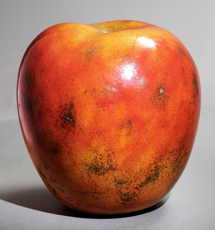 A Hans Hedberg faience sculpture of an apple, Biot, France.