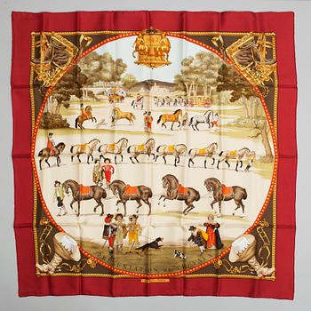 HERMÈS, a 'Presentation des Chevaux' silk scarf.