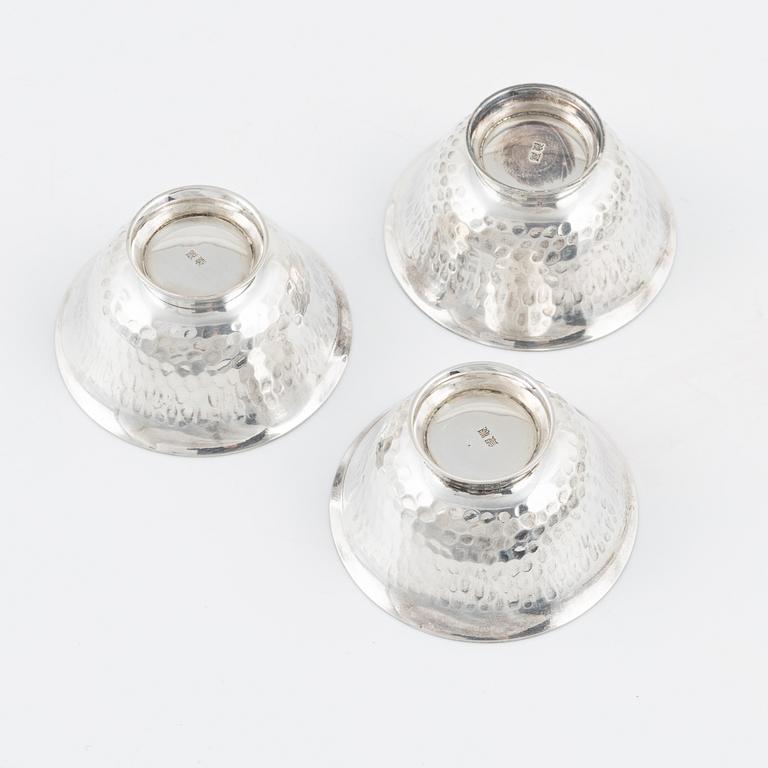 Three Japanse Silver Saké Cups, second half of the 20th century.