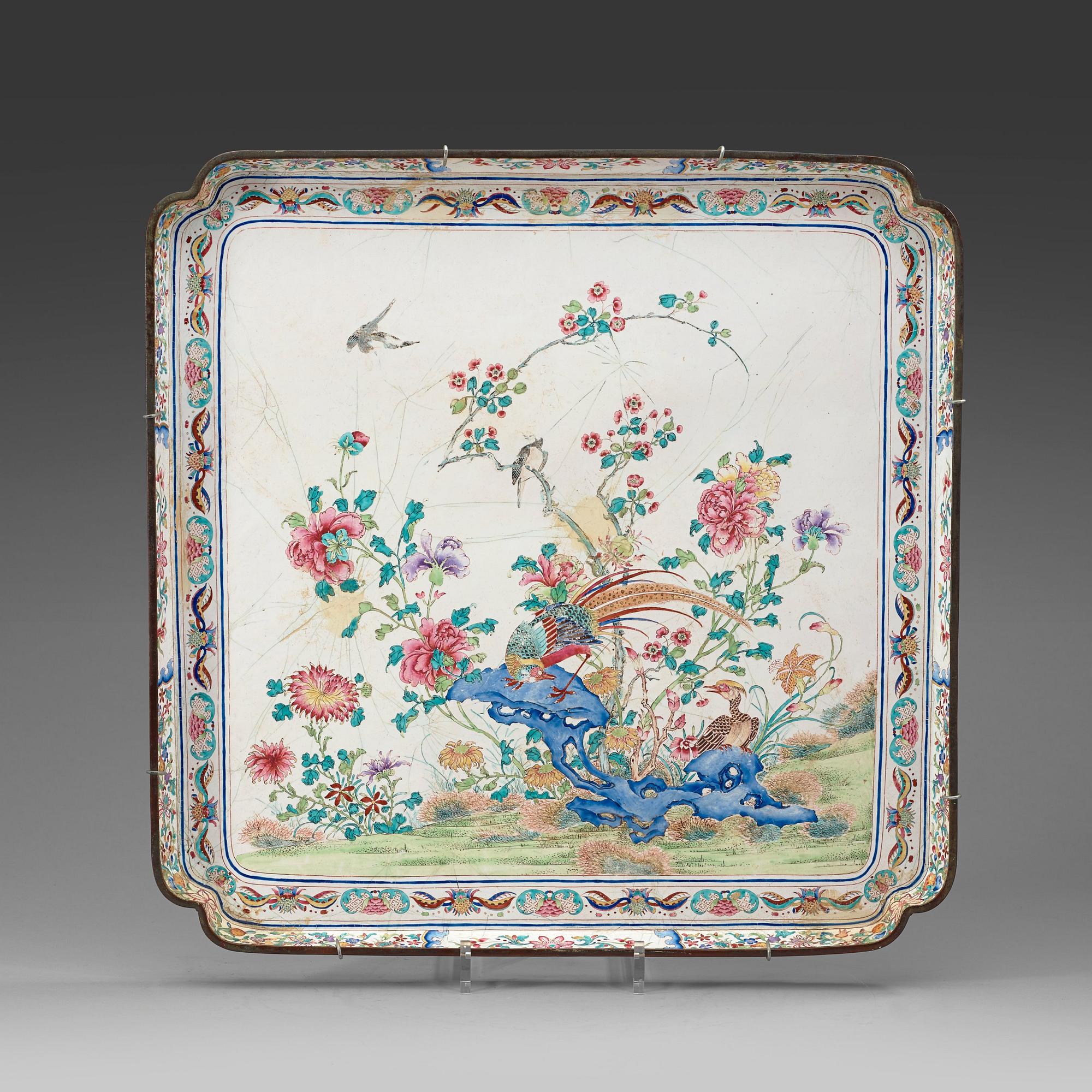 An enamel on copper tray, Qing dynasty, Qianlong (1736-95).