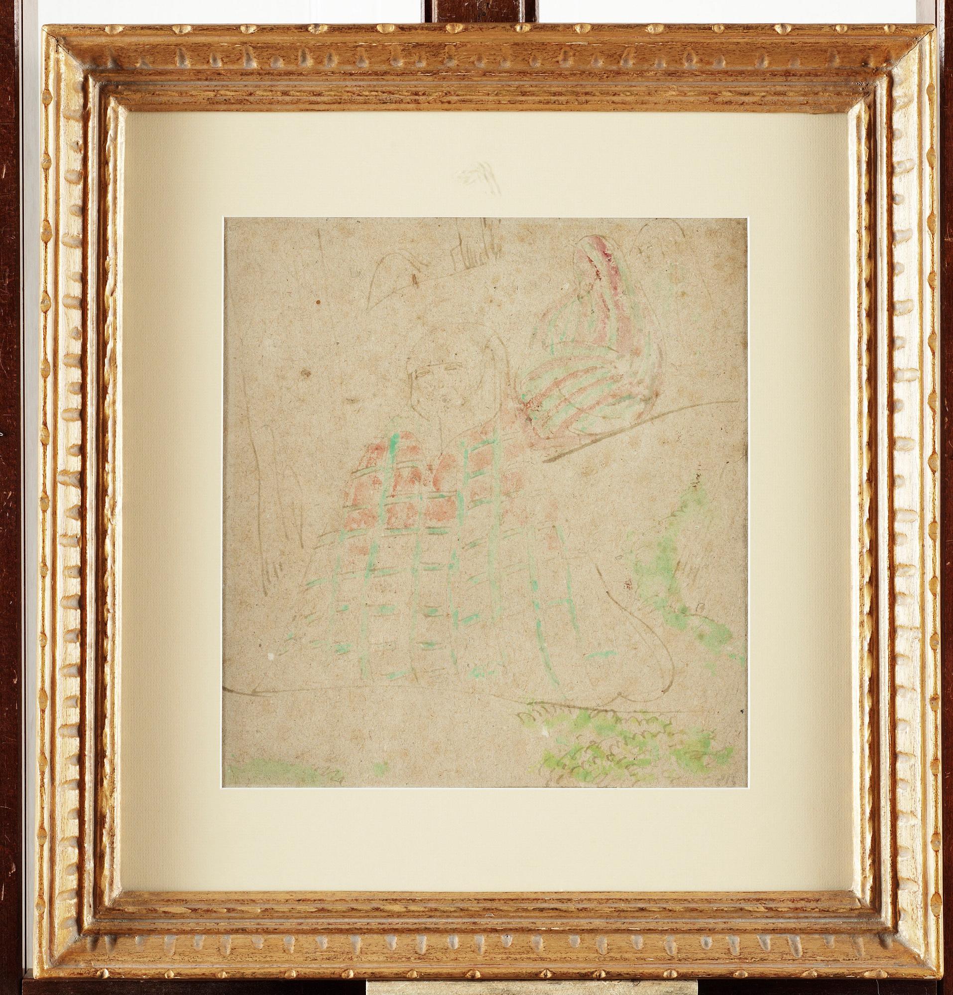 EMILE BERNARD. Kritteckning. Utförd 1893 enligt etikett a tergo.