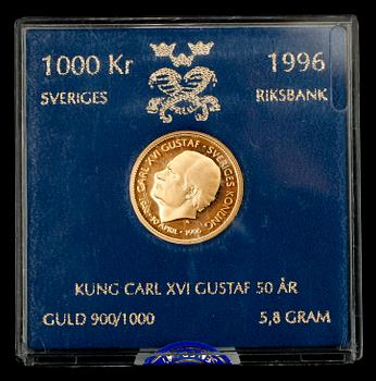 GULDMYNT, 1000 kr, Carl XVI Gustaf, 1996. Vikt 5,8 g.