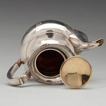 A Russian 19th century parcel-gilt silver tea- and coffee-set, unidentified makers mark FK, St Petersburg 1837.