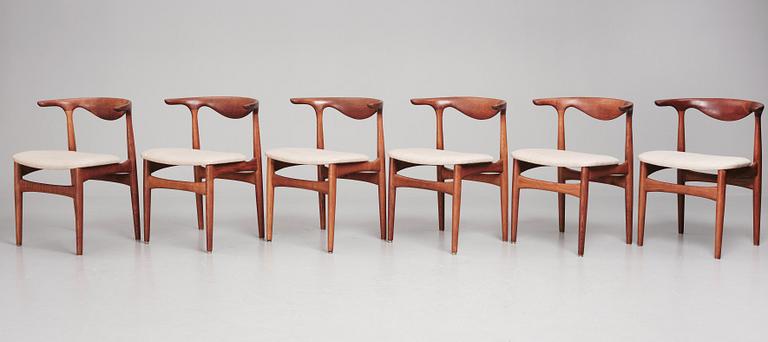 Knud Faerch, a set of six teak 'Cowhorn model 251 chairs', Slagelse Møbelvaerk, Denmark, 1950-60s.