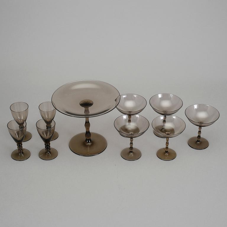 SERVISDELAR, glas, 10 delar, Simon Gate, Sandviks glasbruk. 1910/20-tal.