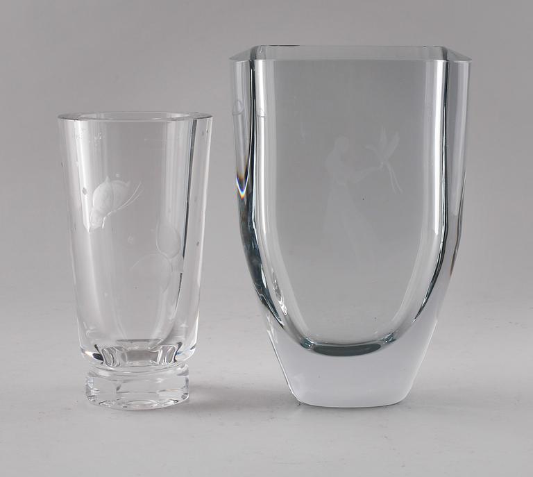 SAMLING GLASFÖREMÅL, 8 delar, bl a Orrefors, 1900-tal.