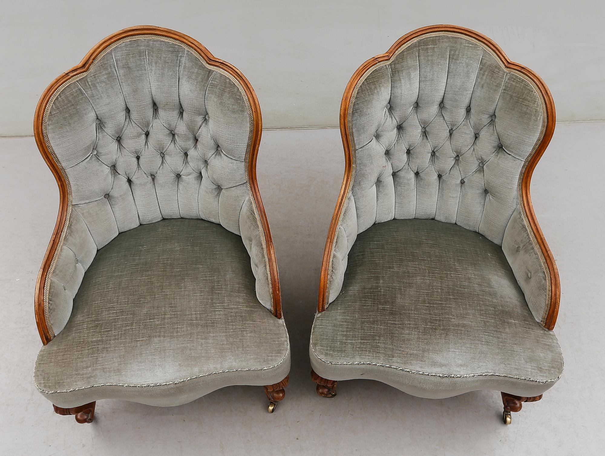 FÅTÖLJER, 1 par, 1800-talets andra hälft.