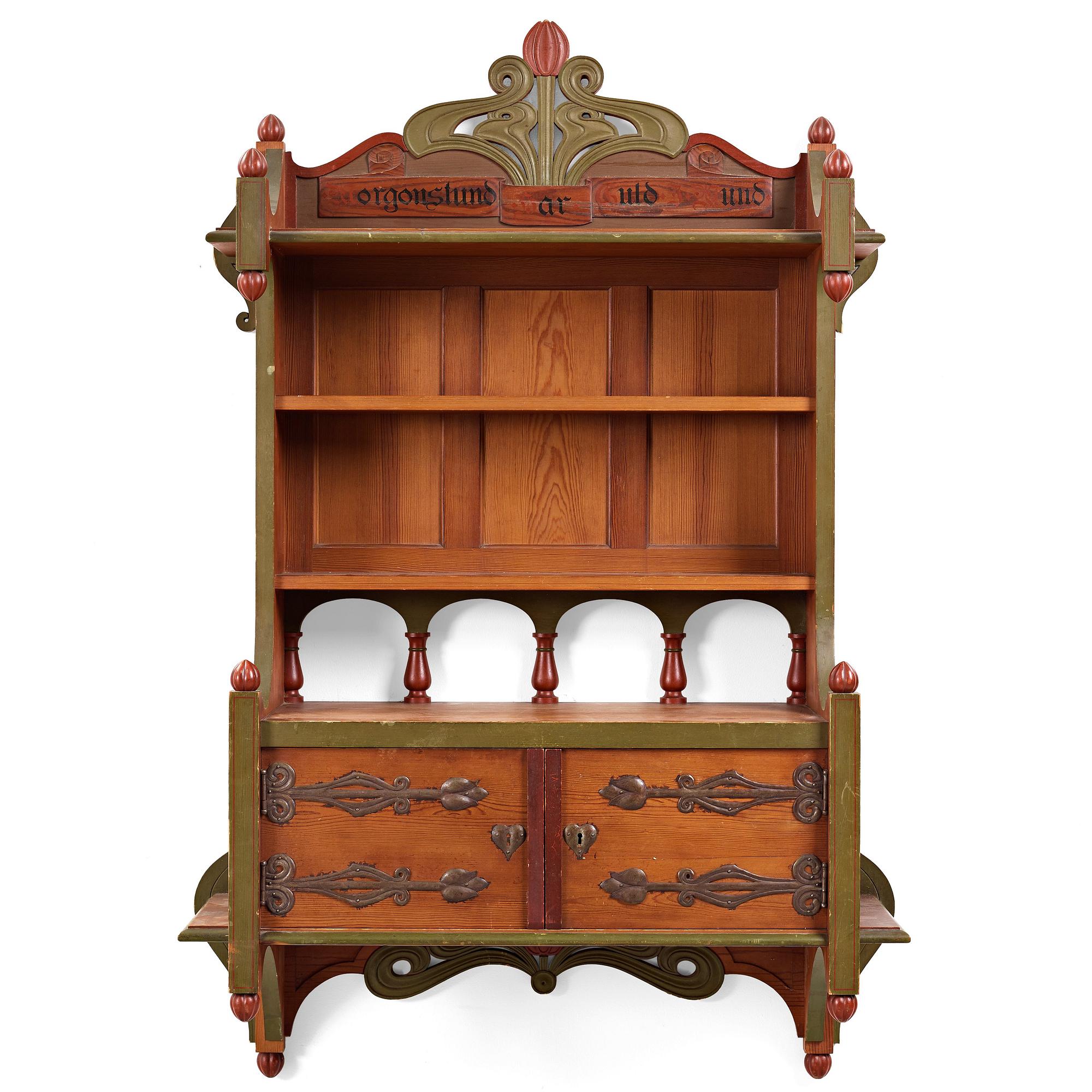 A Swedish Art Nouveau painted shelf executed by A． Lagerberg, 1897.