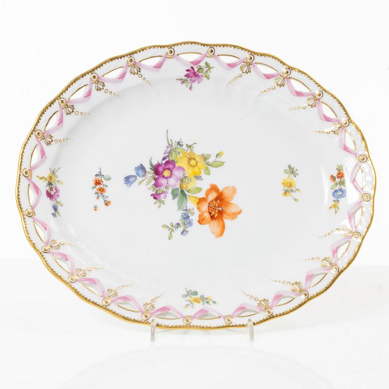 Royal Copenhagen, a 'Saxon Flower' lattice bowl with stand, Denmark, 1889-1922.