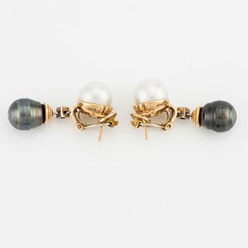 A pair of  18K gold Gaudy earrings with cultured South Sea and Tahiti pearls.