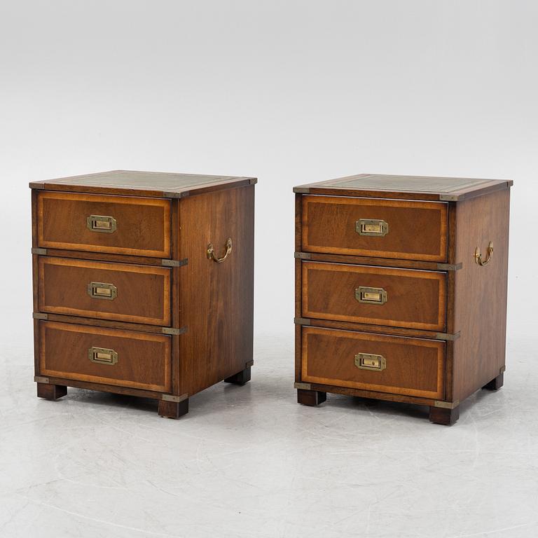 A pair of mahogany veneered bedside tables, N.Norman LTD, London, England, second half of the 20th century.