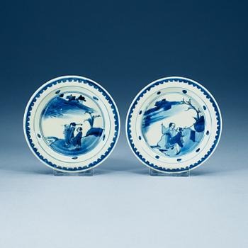 1768. Two blue and white dishes, Ming dynasty, Tianqi (1621-27).