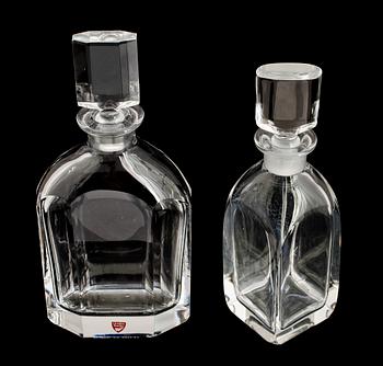 KARAFFER, 2 st, glas, bla Olle Alberius, Orrefors.