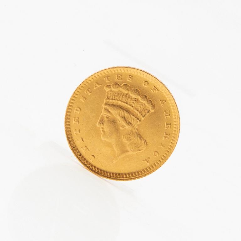 Gold coin 1 dollar USA 1868.