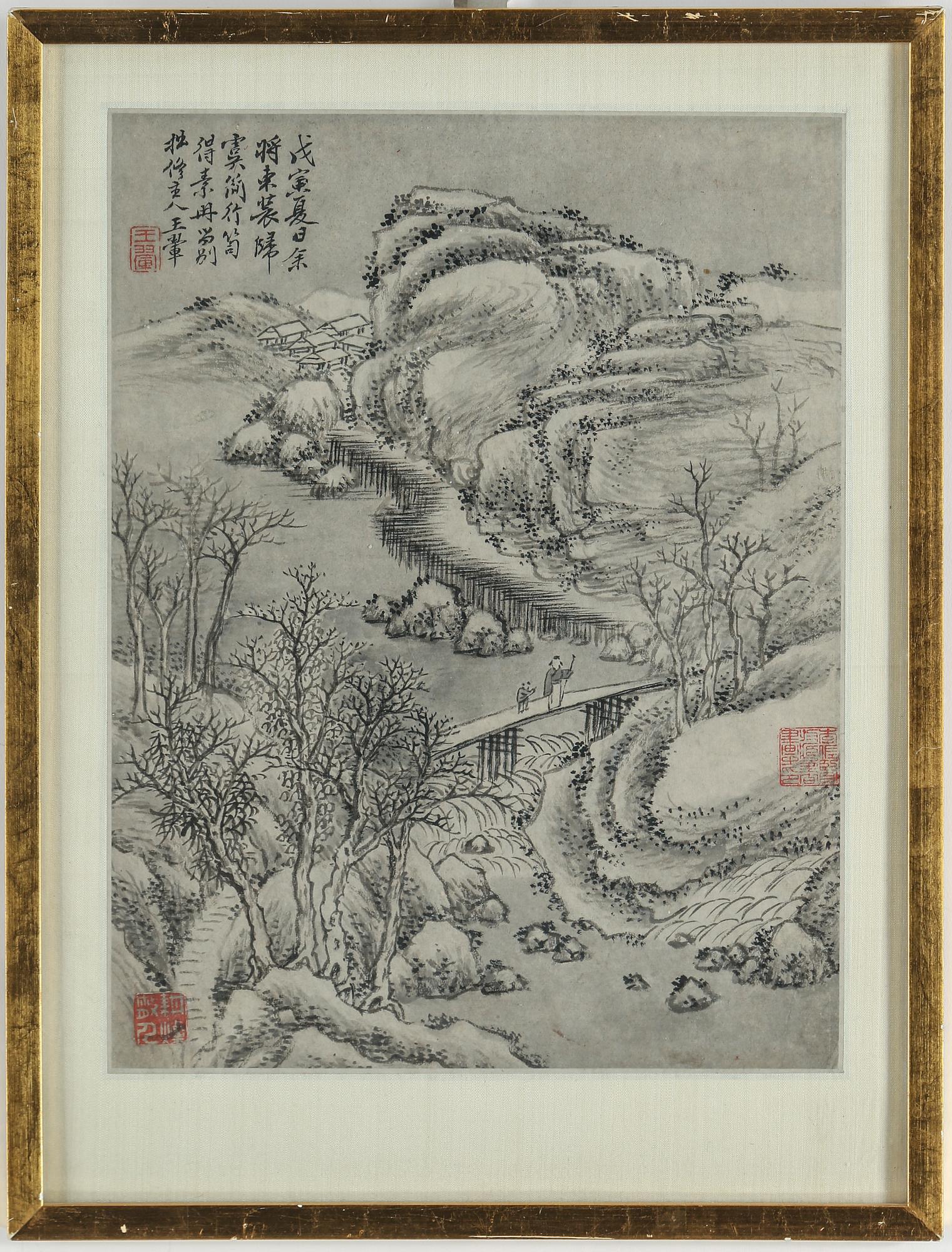 MÅLNINGAR, tre stycken, tusch och färg på papper. Qingdynastin samt Kina, sent 1800-1900-tal.