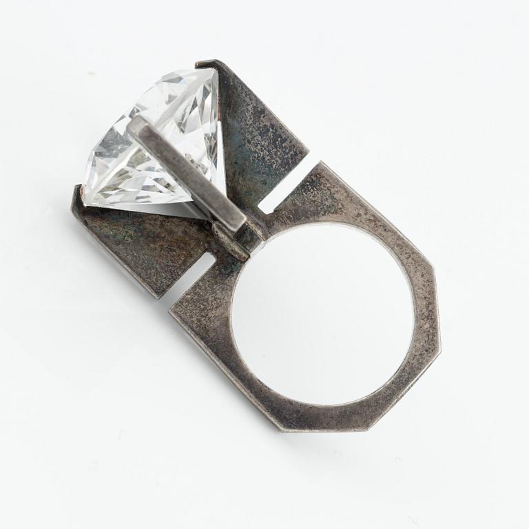 Ring in silver with a faceted rock crystal, reportedly made by Kristian Nilsson.