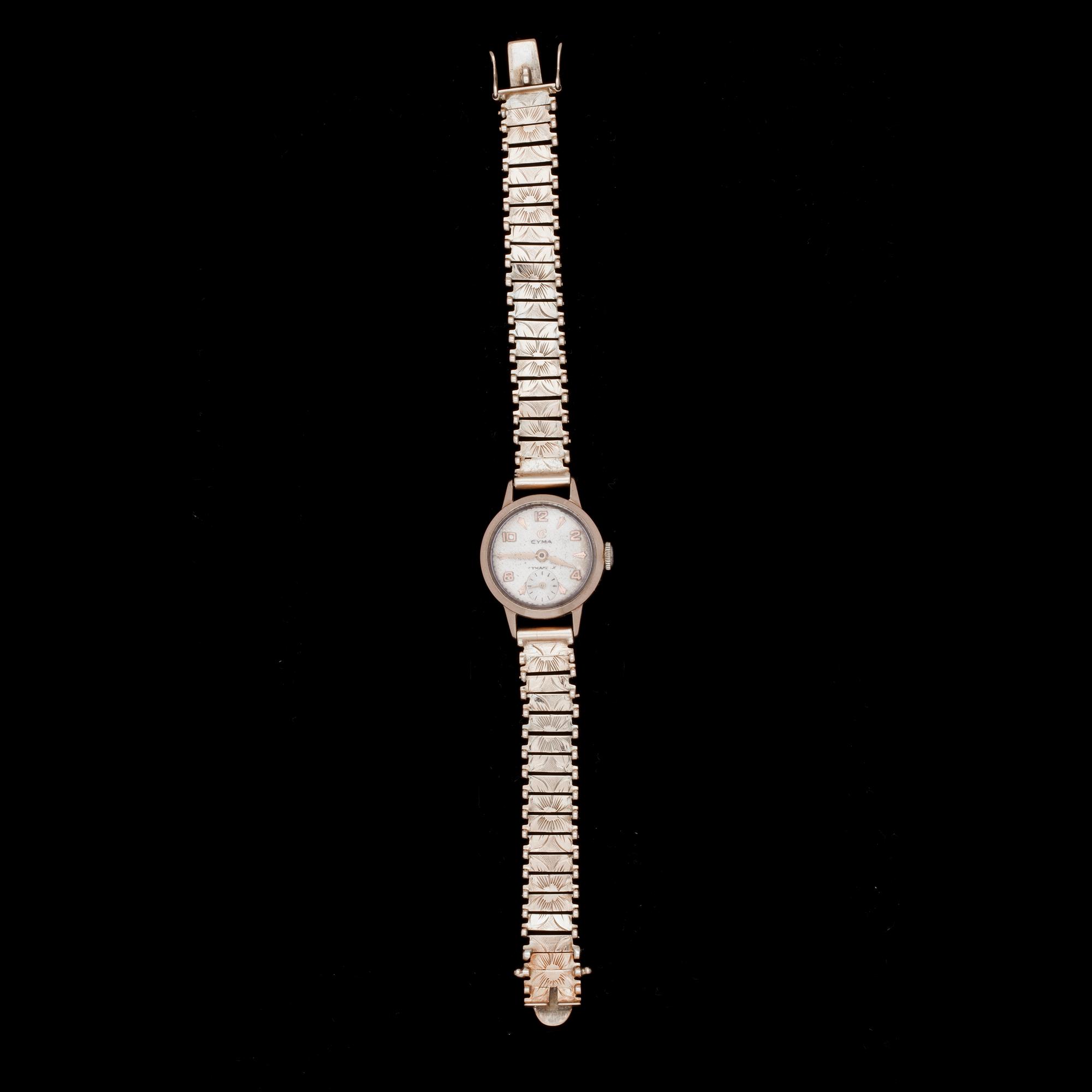 DAMARMBANDSUR MED ARMBAND, 14k guld, Cyma, Finland, 1955. Tot vikt 20,3g.