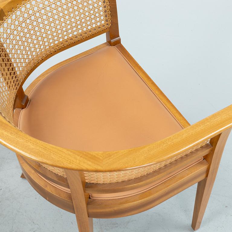Kaare Klint, a pair of mahogany and natural leather 'Fabourg Chairs', Rud. Rasmussen, Denmark, late 20th Century. .
