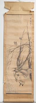 A Chinese hanging scroll, attributed to Zhong Shan, ink and color on paper, 20th century.