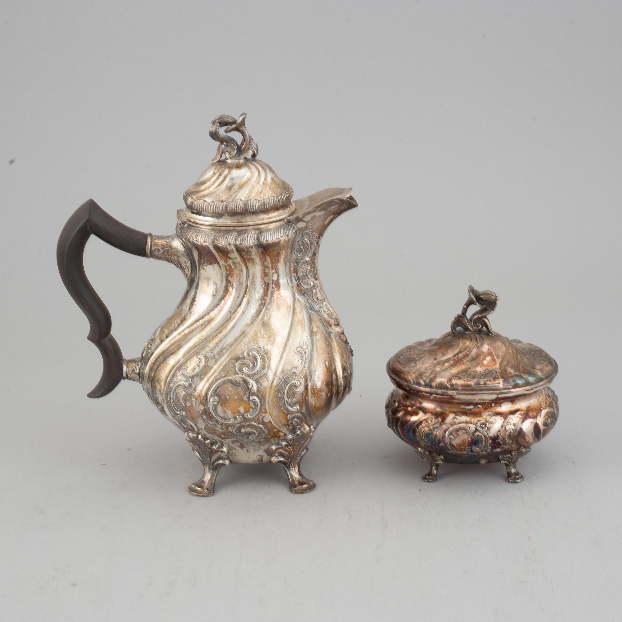 A three piece silver coffee service, CG Hallber, Stockholm 1945.