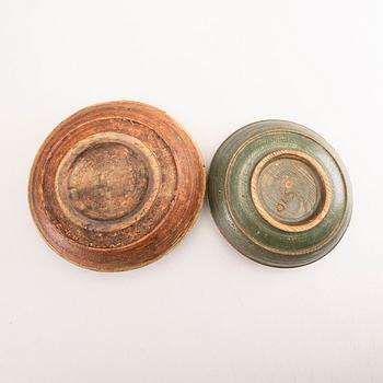 A pair of painted Norwegian wooden bowls one dated 1814.