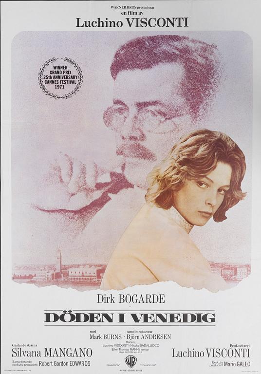 a vintage movie poster, 'Döden i Venedig (Morte a Venezia)', 1971.