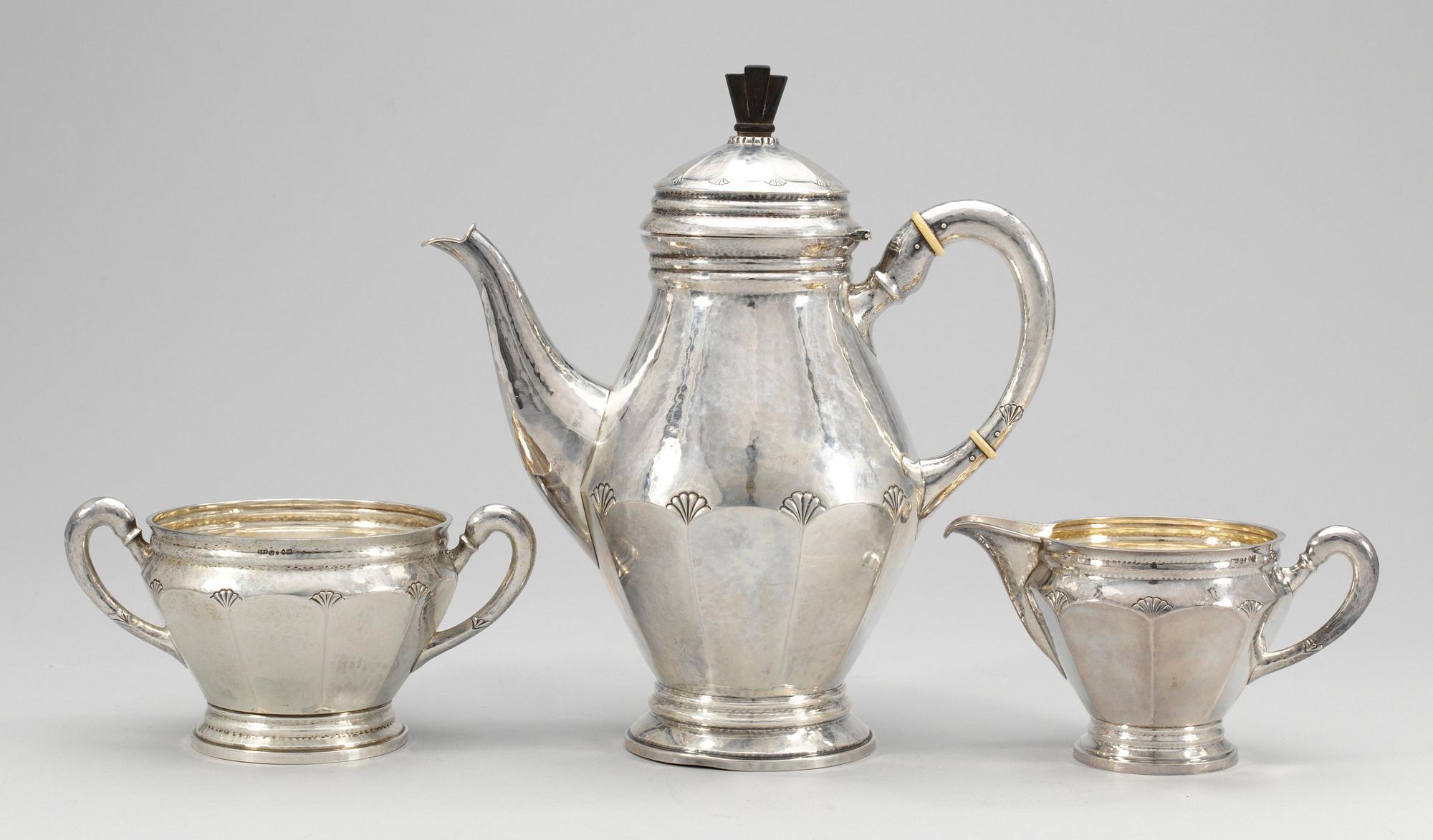 KAFFESERVIS, silver. C.F.Carlman, Stockholm 1918. Sv importstmplr. Jugend.