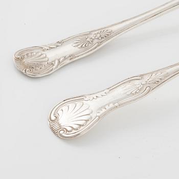 Skedar, 9 st, silver, "Engelsk snäck", olika smeder, mestadels Sverige 1857-1916.