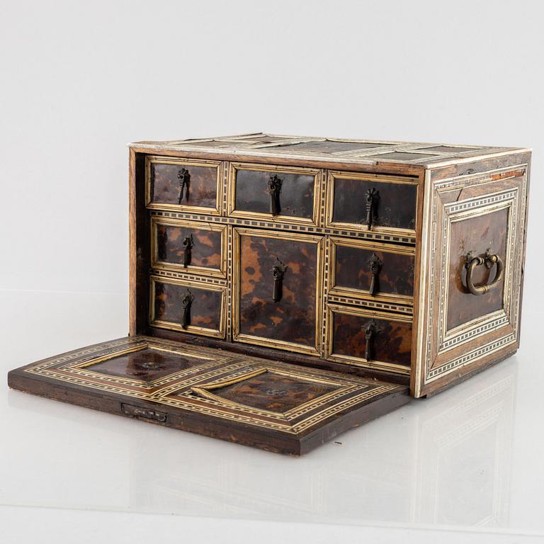 A Spanish colonial bone and tortoise inlayed writing-box, circa 1700.