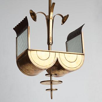 SWEDISH GRACE, a brass ceiling light, 1920's-30's.