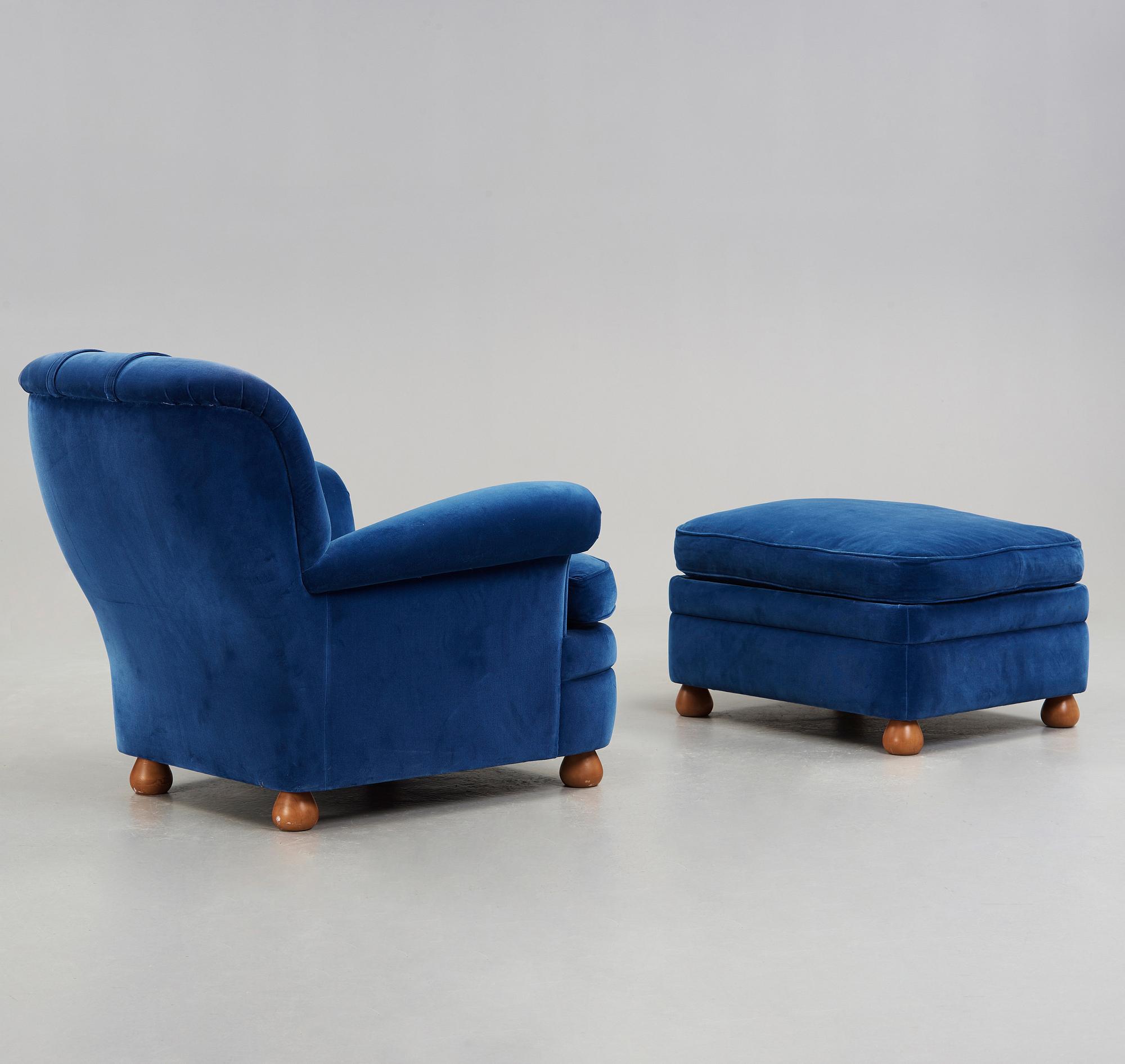 JOSEF FRANK, fåtölj med fotpall, Firma Svenskt Tenn, modell 336.