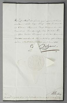 KARL XIV JOHAN AV SVERIGE OCH NORGE, dokument med kunglig autograf, egenhändigt signerat samt med sigill, daterat 1818.