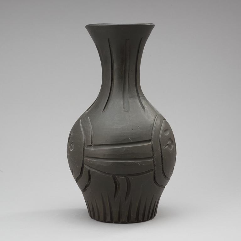 A Pablo Picasso faience vase,  "Vase gravé noir", Madoura Vallauris, France 1953.