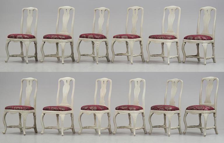 Twelve matched Swedish Rococo chairs, 18th century.