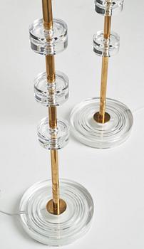 Carl Fagerlund, a pair of glass and brass floor lights, Orrefors,  Sweden 1960-70's, model RD1990.