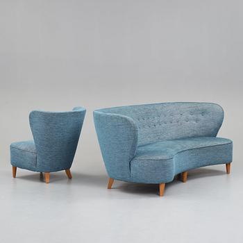 Johannes Brynte, a Swedish Modern sofa and chair for  Bryntes Möbler, Gävle, 1946.