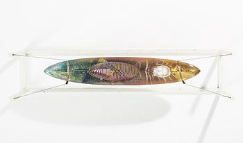 A Bertil Vallien sand-casted glass boat, Kosta Boda 1988, Sweden.