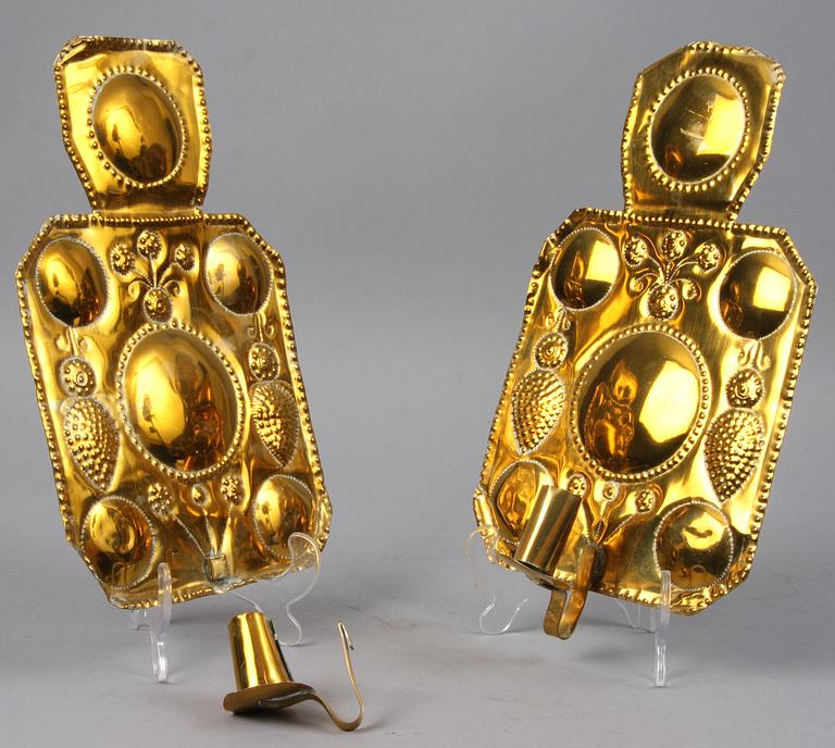 LJUSPLÅTAR, ett par, mässing, 1800/1900-tal.