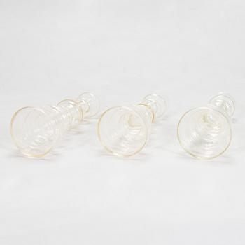 Oiva Toikka, Three 'Lighthouse' glass candle holders / vases, two signed Notsjö Nuutajärvi.