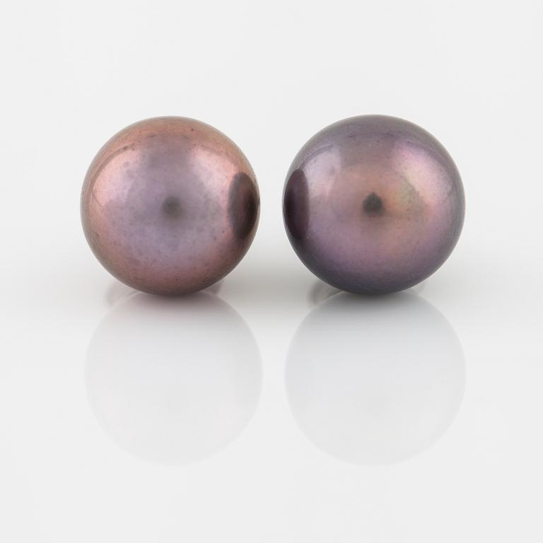 A pair of cultured Tahiti pearls.