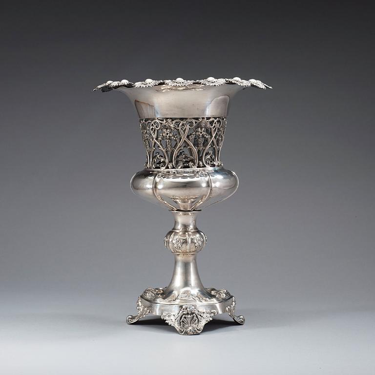 A Swedish mid 19th century silver urn, marks of Christian Hammer, Stockholm 1854.