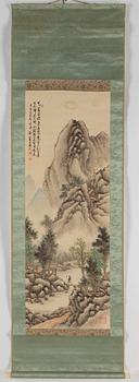 RULLMÅLNINGAR, tre styckern, tusch och färg på papper. Japan, 1900-talets första hälft.