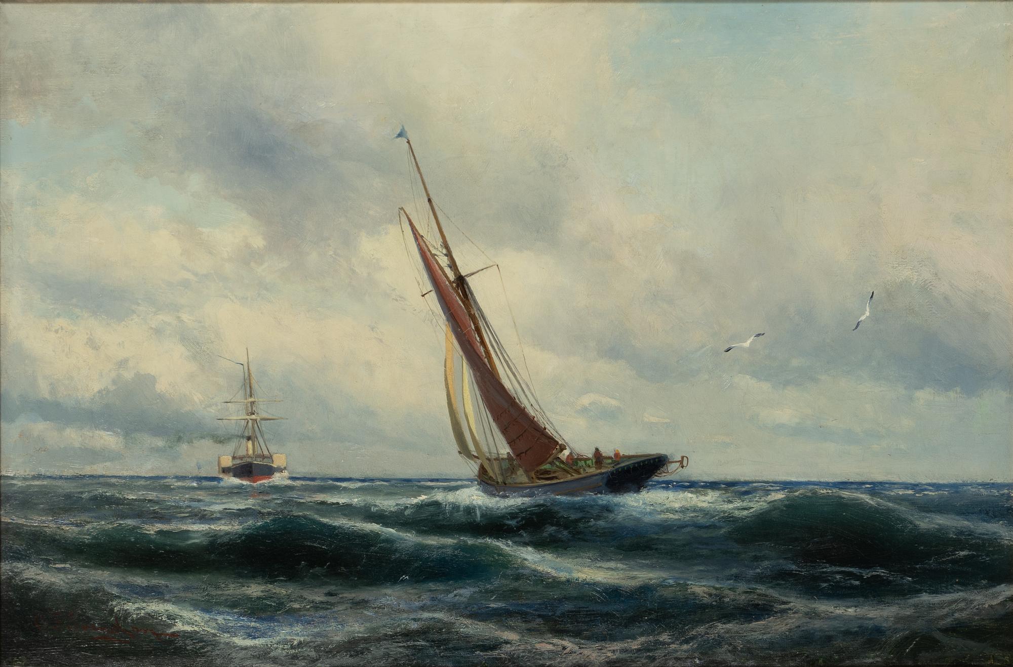 Christian Fredrik Swensson (Svensson), Marine with sailing ship and steamship.