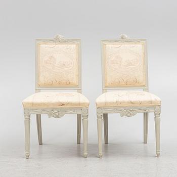 A set of five late-Gustavian chairs from Lindome, late 18th century.