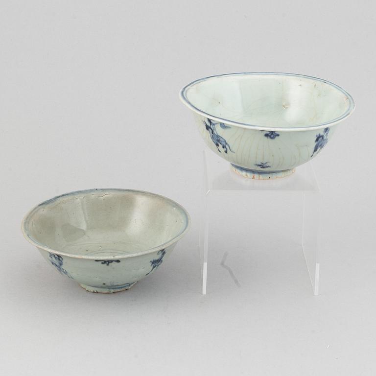 A group of Chinese blue and white porcelain, Ming dynasty (1368-1644).