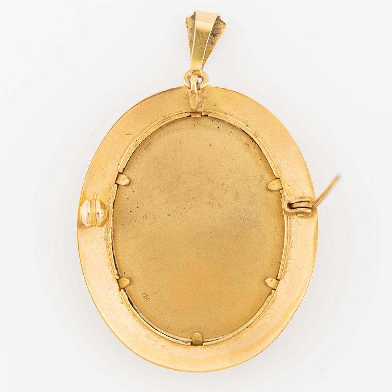 Pendant/brooch in 18K gold with a lady's portrait.